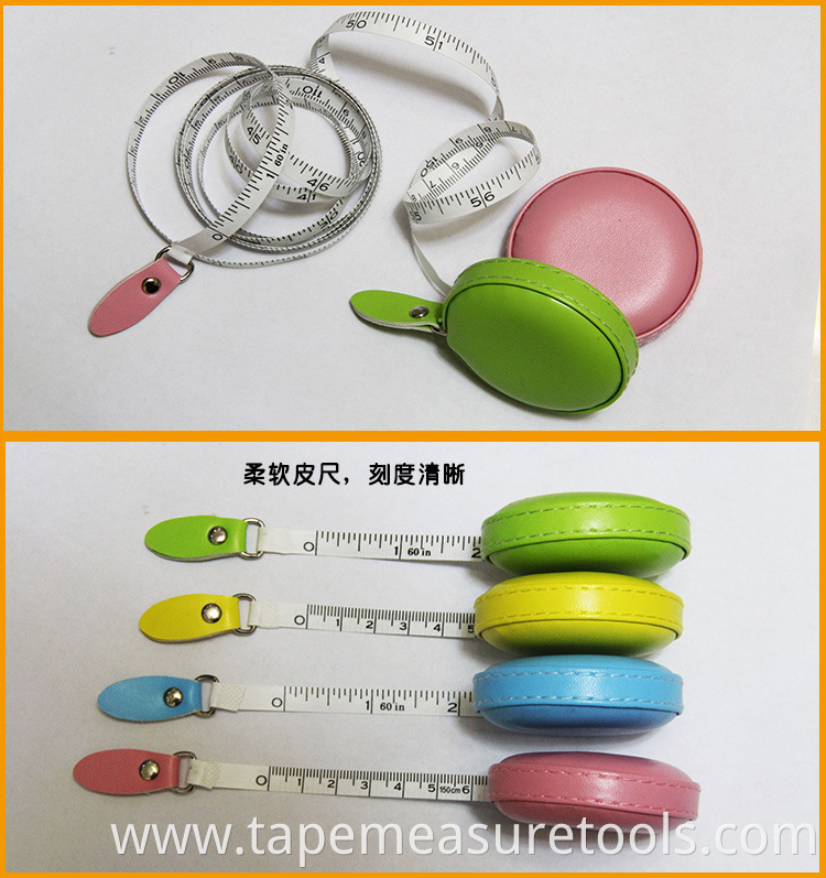 Wholesale promotional leather round tailor tape measure soft sewing tape measure body pink measuring tape